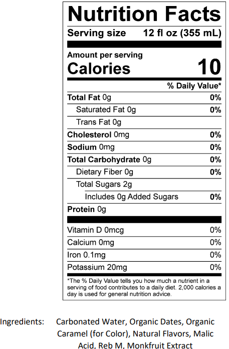 Brēzee Date Cola nutrition facts panel