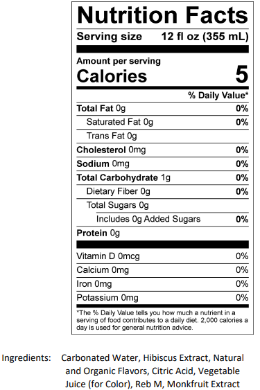 Brēzee Hibiscus Cola nutrition facts panel