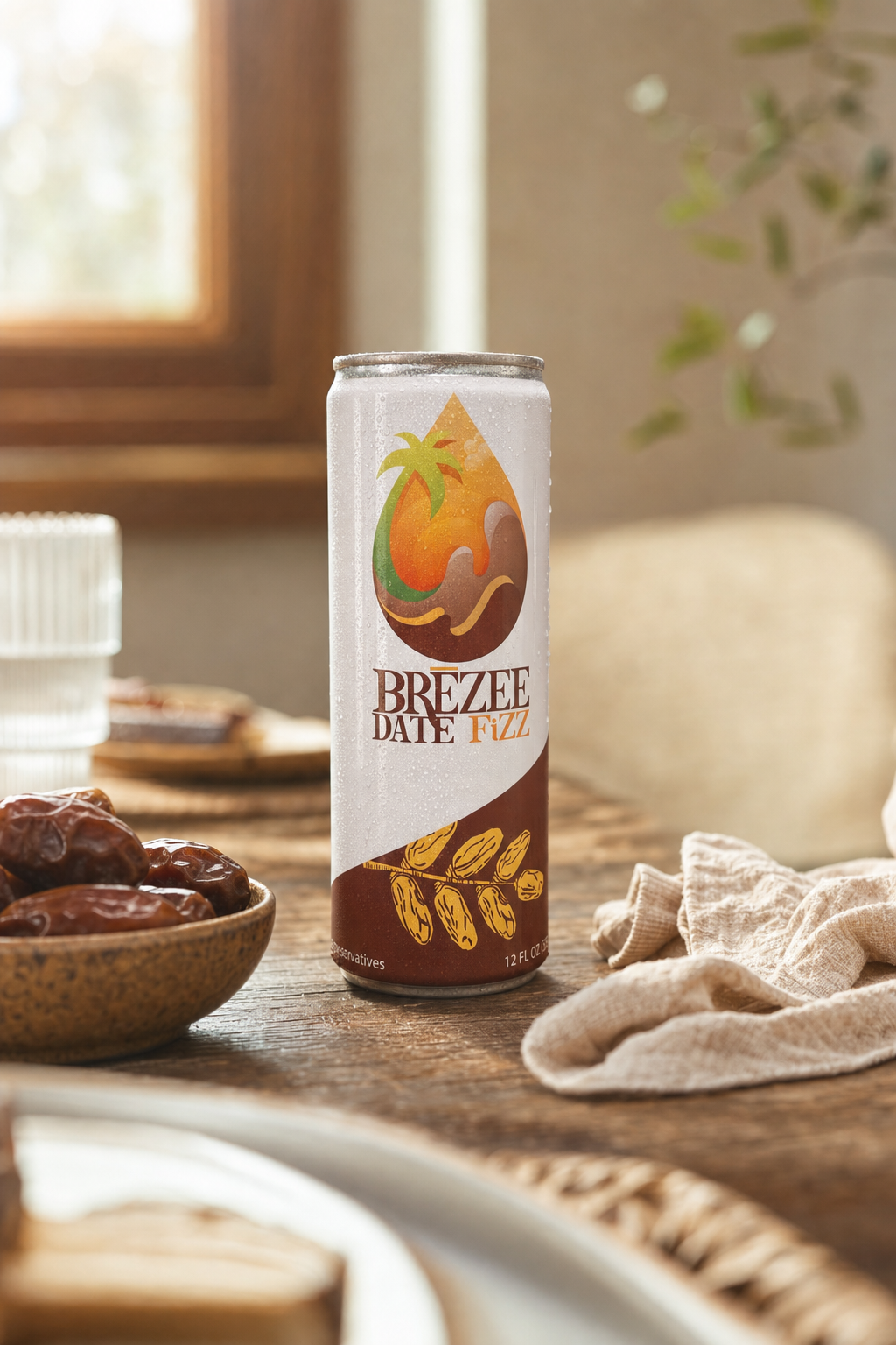 Brezee Date Fizz on a brunch table with medjool dates