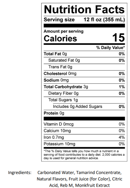 Brēzee Tamarind nutrition facts panel